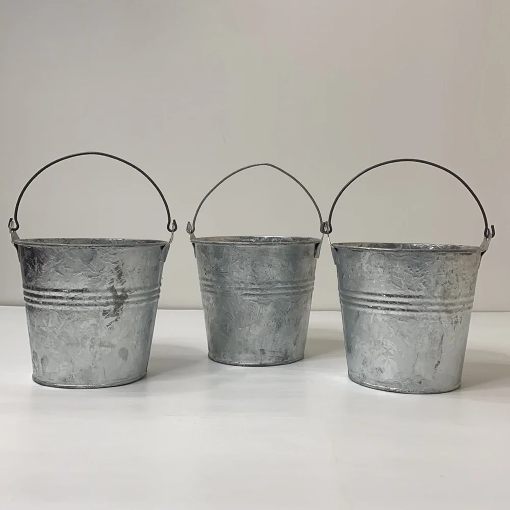 Vintage Buckets Galvanized Tin French Cottage Rustic Farmhouse Decor Set of 3